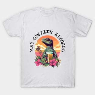 Green Lizard Holding Beer - May Contain Alcohol (Black Lettering) T-Shirt